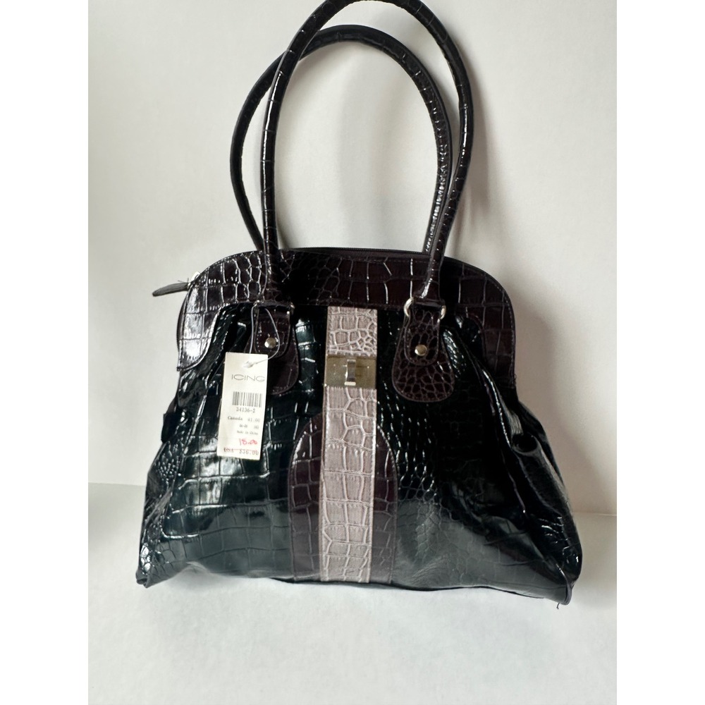 Icing Womens Faux Croc Embossed Satchel Handbag Black Burgundy Grey 34136-2 NWT